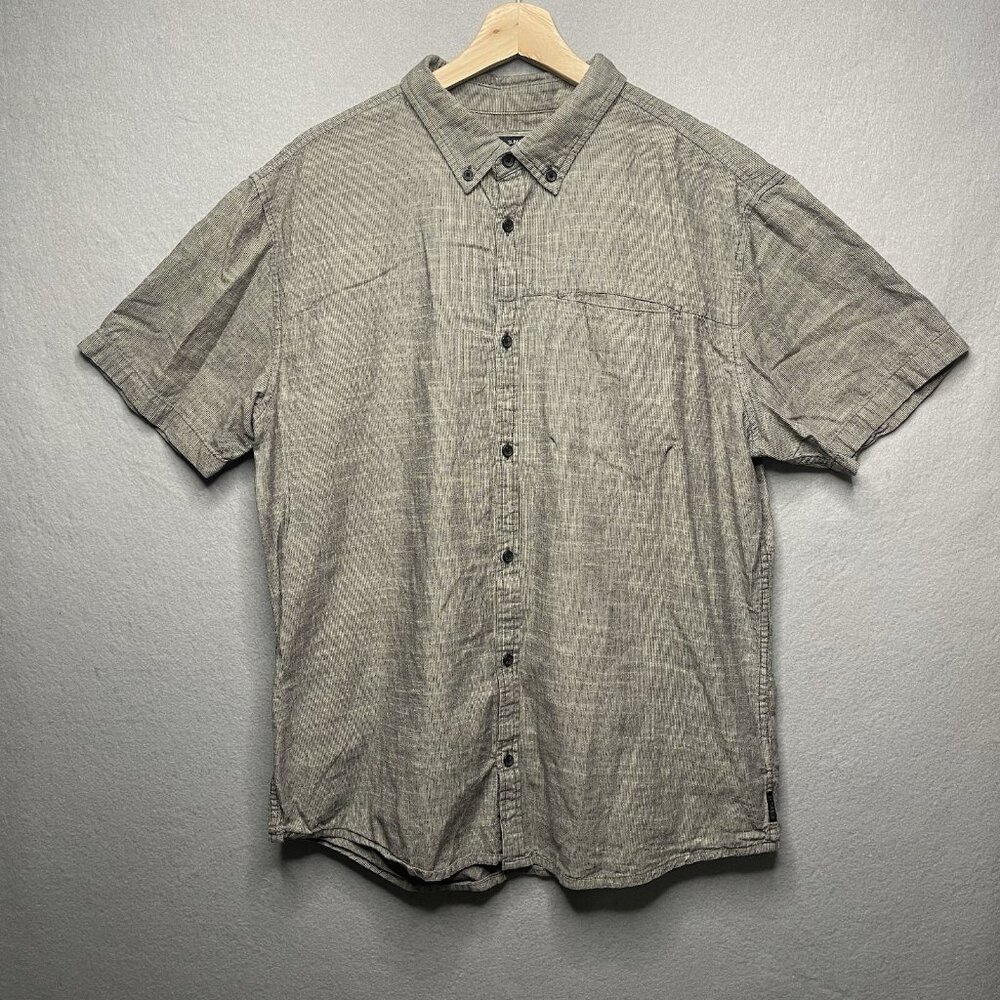 Prana Shirt Mens Gray Button Down Short Sleeve Slim Fit Organic Cotton XL